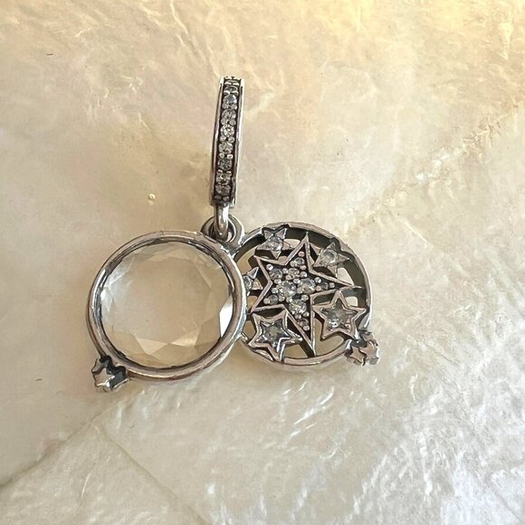 PANDORA Magnified Star Double Dangle Charm Sterling Silver Celestial - Picture 3 of 8